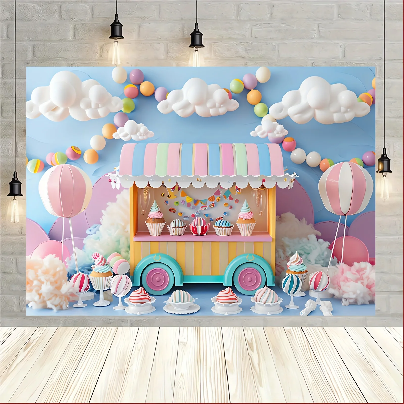 Candyland lollipop and ice cream party background - pink photography background for birthday, summer, and spring celebrations