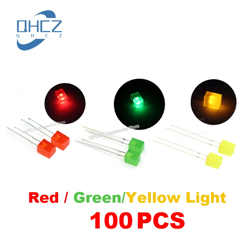 100pcs 5X5X7 square led emerald green/Red/Yellow light  5*5*7 emerald green LED light-emitting diode lamp beads square diode