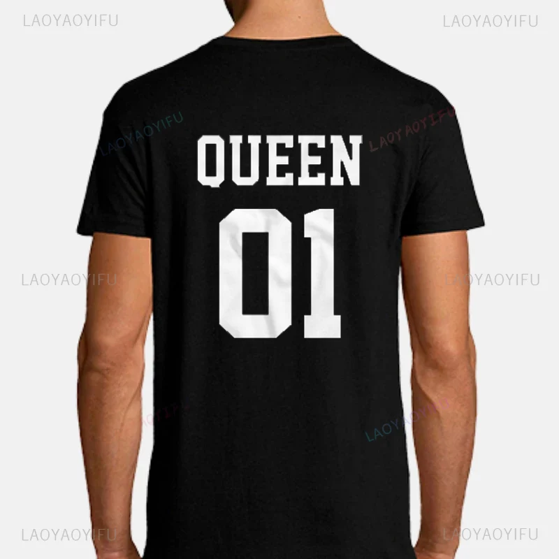 King Queen 01 Print Couple T Shirt Lovers Short Sleeve O Neck Loose Tshirt Fashion Woman Man Tee Shirt Tops Clothes