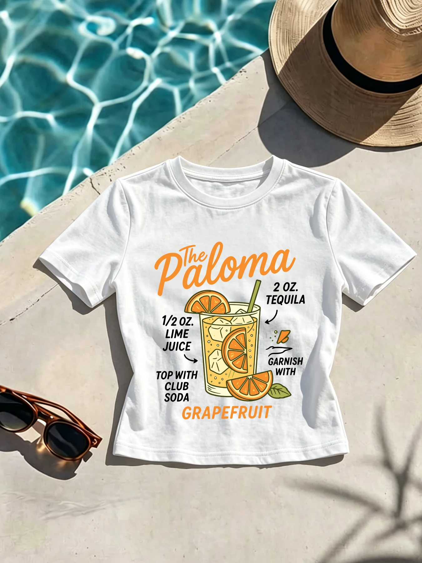 Camiseta Slim Feminina The Paloma Grapefruit Prints, Moda Verão, Gola O, Respirável, Macia, Streetwear, Versátil, Cropped