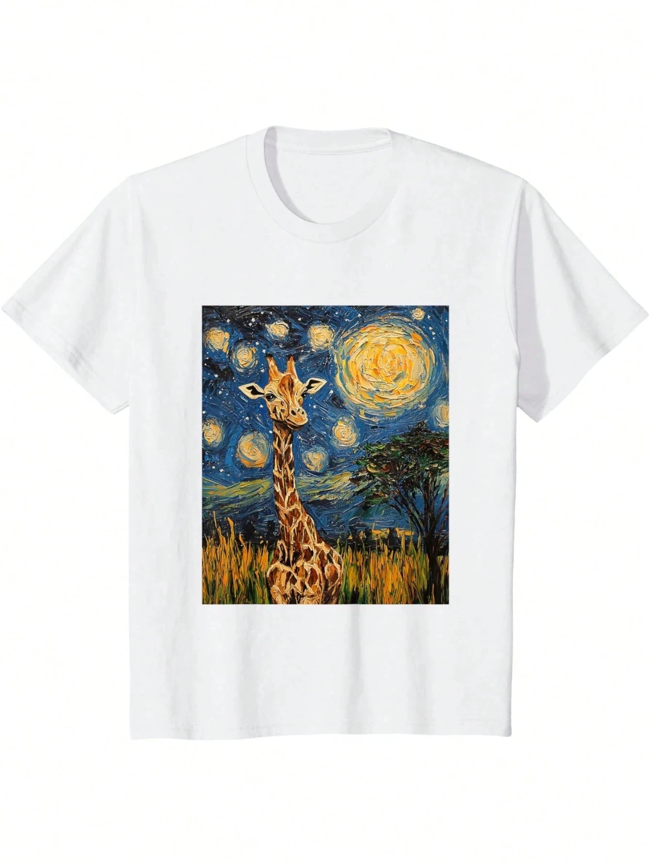 

Men Cute Giraffe Africa Van Gogh Style Starry Night T-Shirt anime clothes mens t shirts one piece Breathable shirts