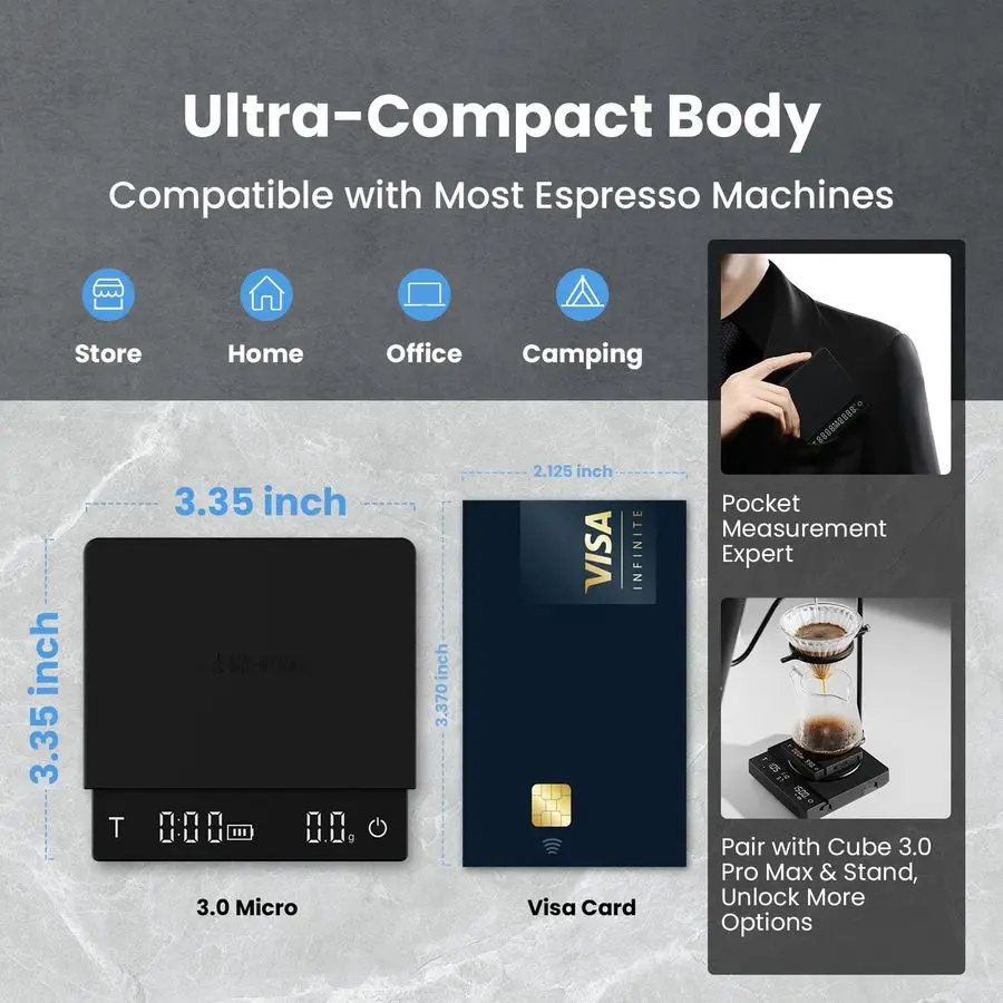 Super Mini Espresso Scale with Timer, Digital Coffee Scale with Espresso Pour Over Manual Mode, Rechargeable Coffee Bean Scale,