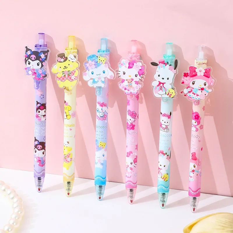 Imagem -02 - Sanrio Patch Acrílico Imprensa Pen Melodia Kawaii Olá Kitty 0.5 Black Press Gel Pen Bonito Estudante Papelaria Presente 48 Pcs