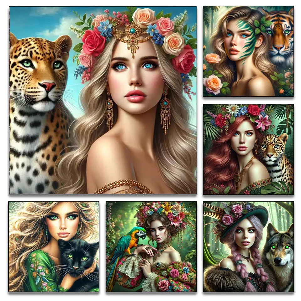 5D Diamond Painting Kit Beauty Woman,Animal,Wolf,Leopard,Owl,Full Drill Diamond Embroidery,Mosaic,Cross Stitch,Decoration Gift