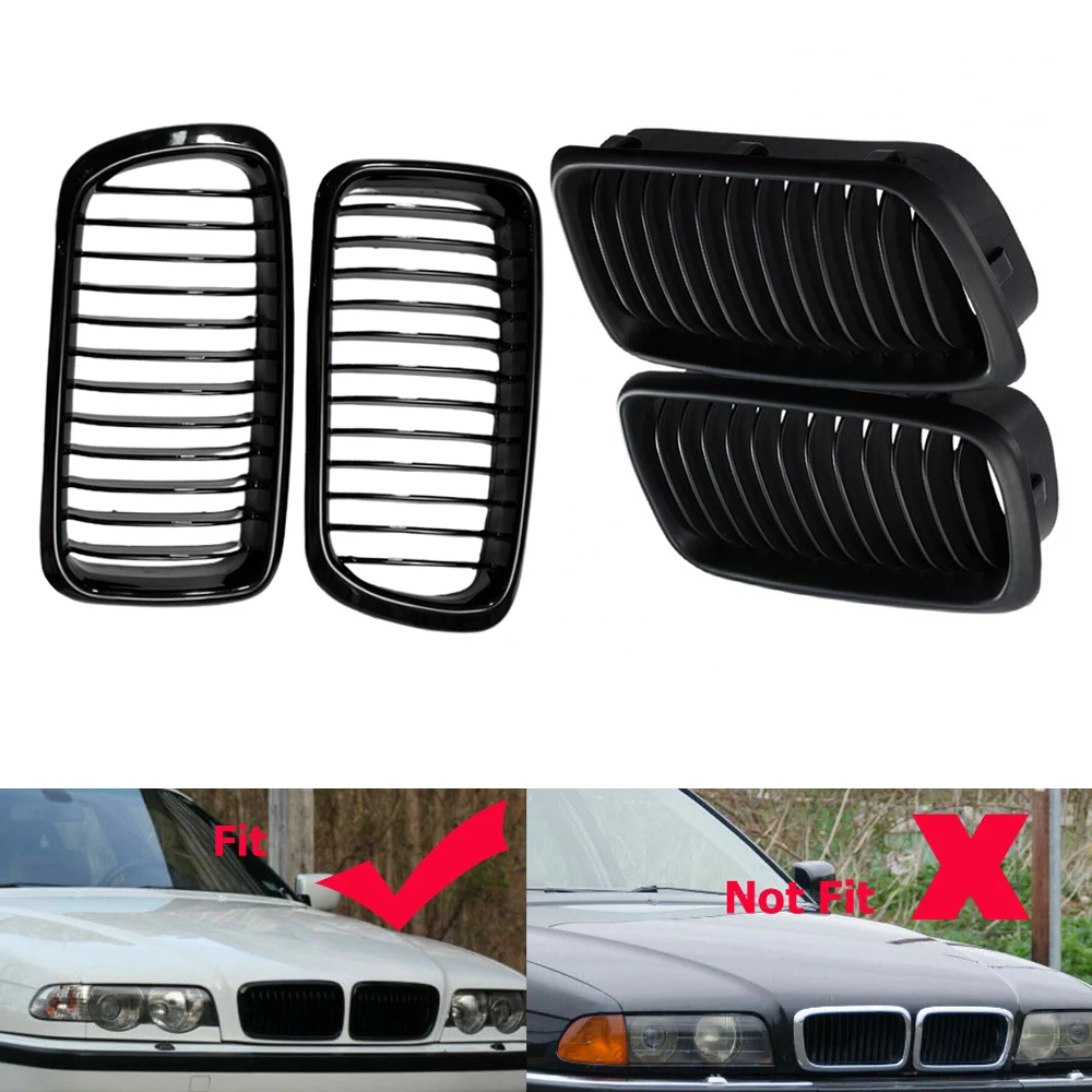 

2Pc Glossy Black Front Sport Kidney E38 Grille For BMW E38 740i 740iL 750iL 4-Door 1999-2001 Front Replacement Hood Kidney Grill