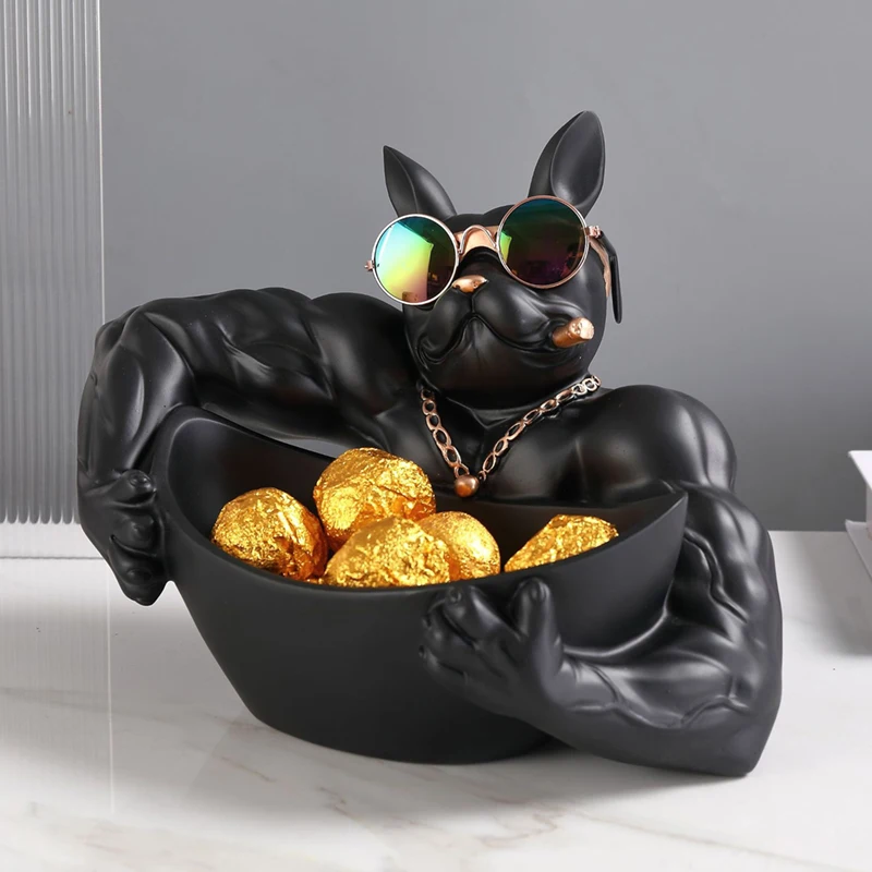 Creative Cool Dog Figurine Bulldog Statue Storage Box Animal Ornament Resin Craft Art Sculpture Figurine Home Decoration Gift