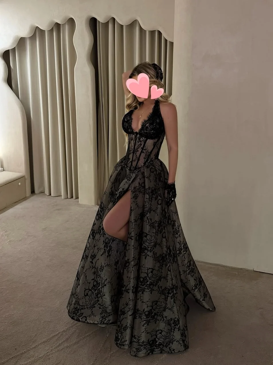 

Oisslec Prom Dress Elegant Vintage Sexy Black Lace V-Neck New Stylish Customized Formal Occasion Prom Dress Evening Party Gowns