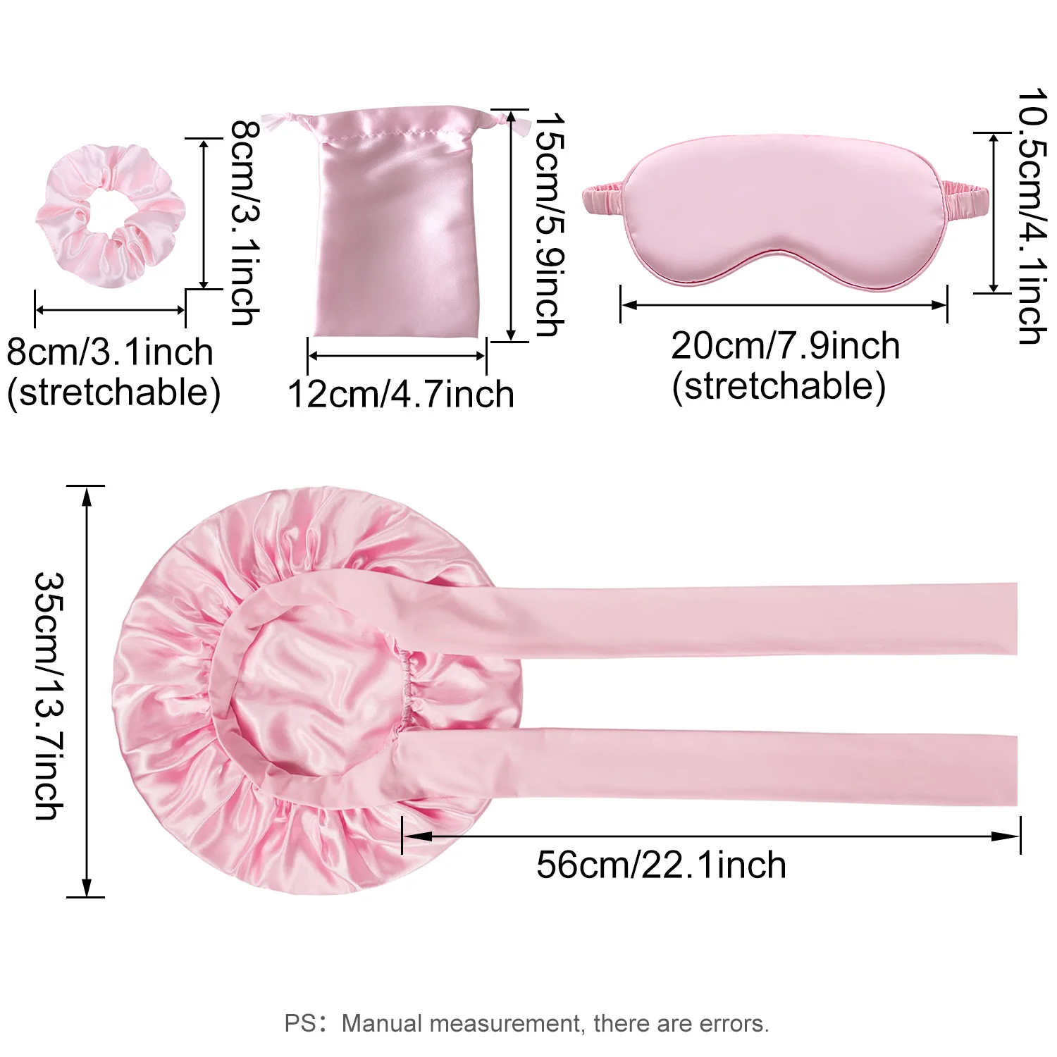 Schlafhaube für Damen, geeignet für lockiges Haar, verstellbare Satin-Schlafmütze mit Augenmaske und Haargummi, elastisch, schont das Haar, Haarpflege-Nachtmütze. – Detail 2