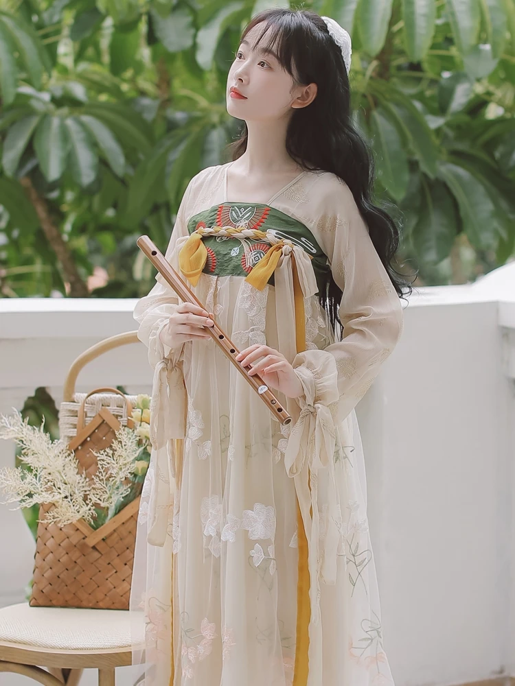 

New Chinese Sle Retro Hanfu Dr One-Piece Commuter ort Size Improved Hanfu Spring Day Small Girls Inteated Dr