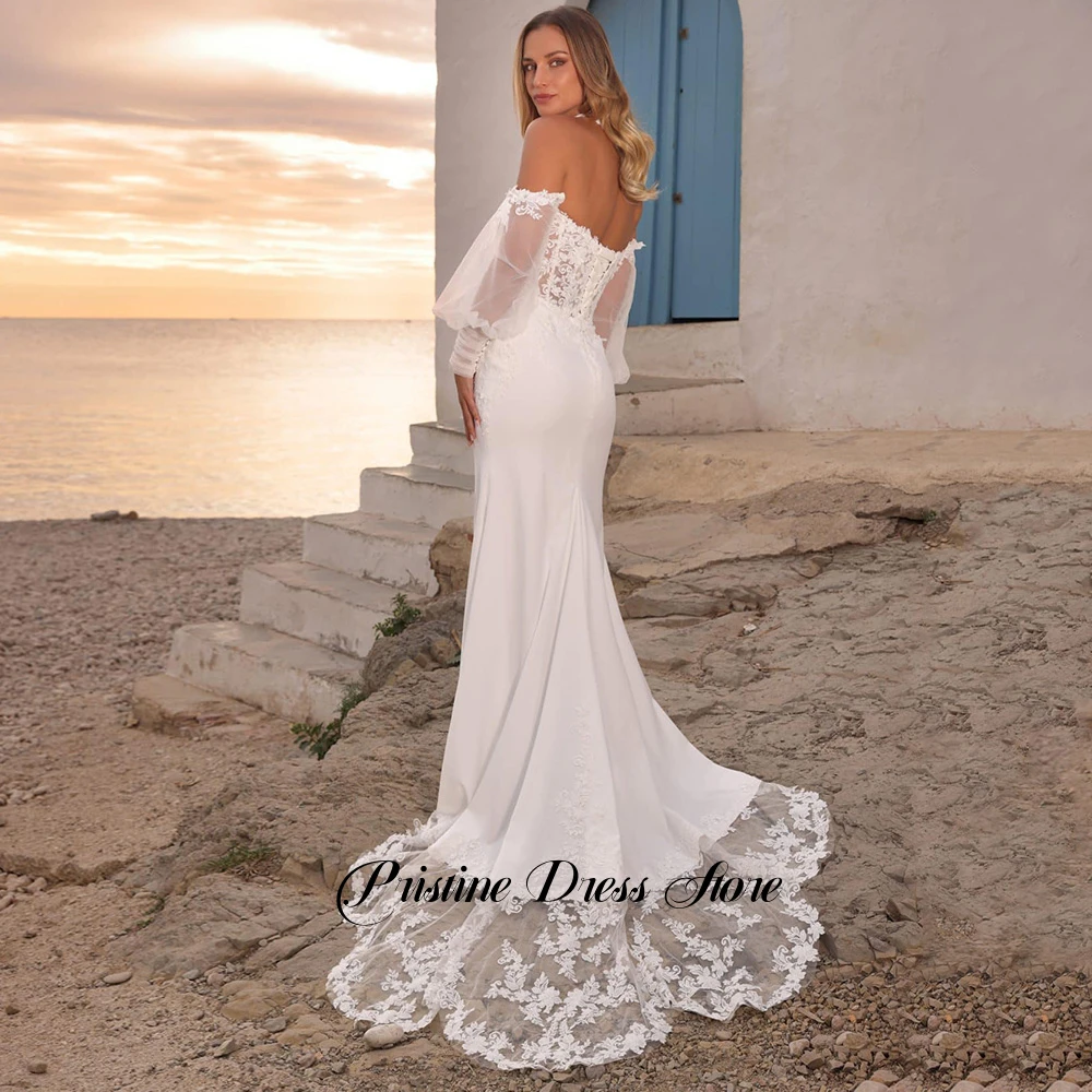 Robe de mariée sirène avec épaules dénudées détachables, style Boho, avec des Appliques en dentelle, avec traîne Court, personnalisée