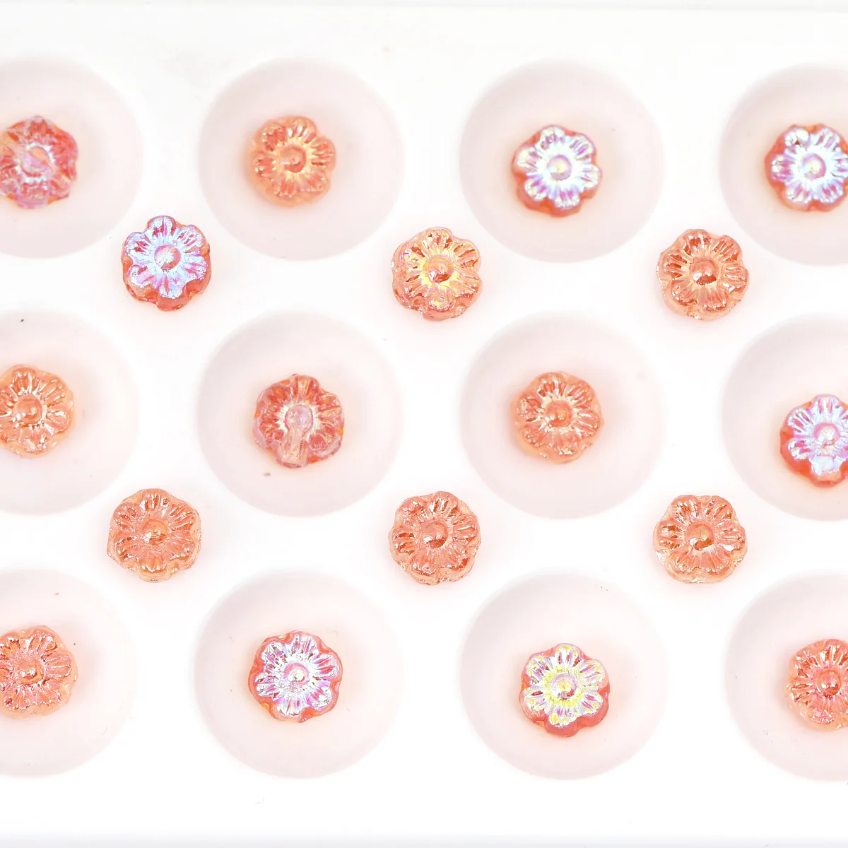 10pcs/20pcs 7mm Transparent Aurora Shine Small Flower Glass Beads, Gradient Sunset Floral Loose Beads for Handmade