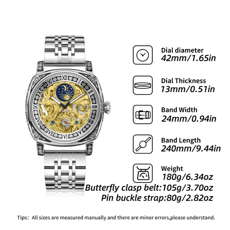 

Men's Fully Automatic Mechanical Watch Tourbillon Carving Series 42mm Dial 13mm Thickness with Butterfly Buckle Leather Strap