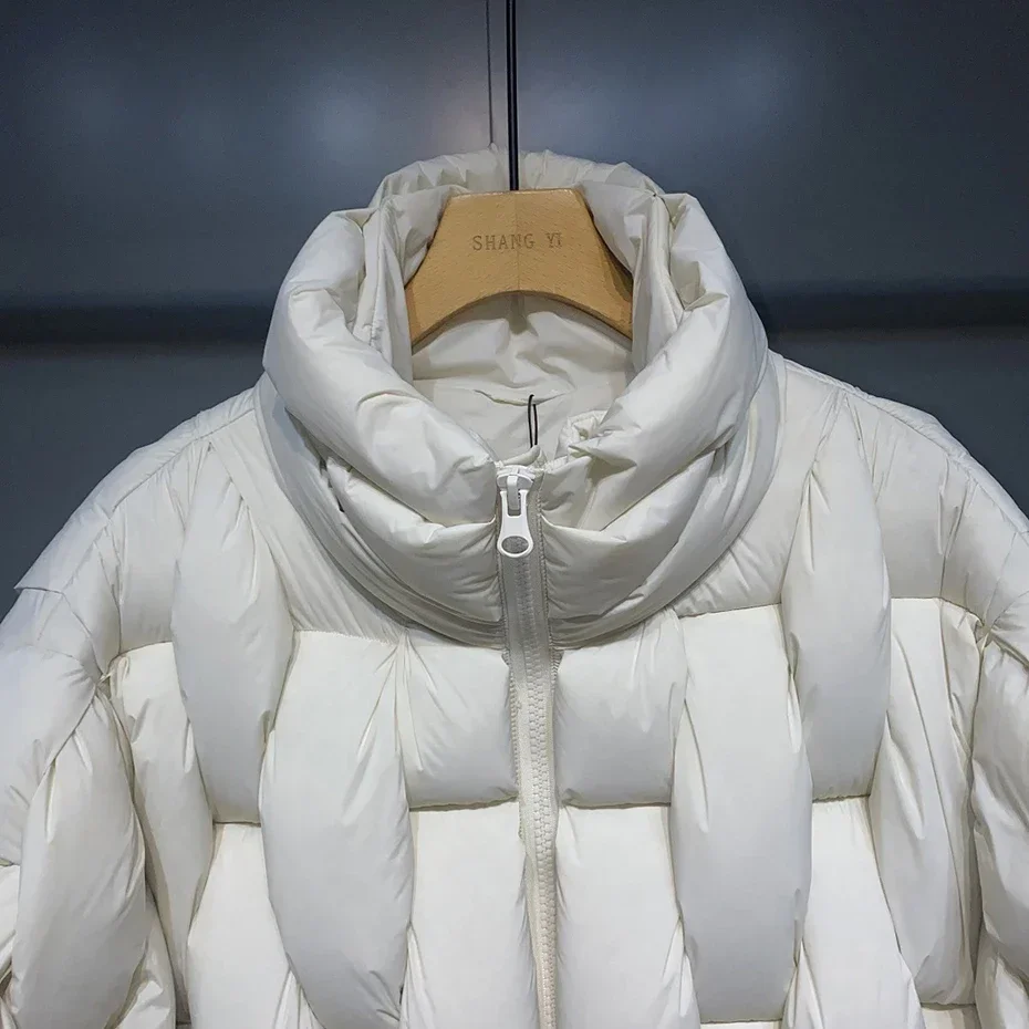 Mens หนา Parkas แจ็คเก็ตผู้หญิง Luxury Designer Square สานคอเสื้อแจ็คเก็ตสบายๆขนาดใหญ่ WARM PUFFER Bubble Coat