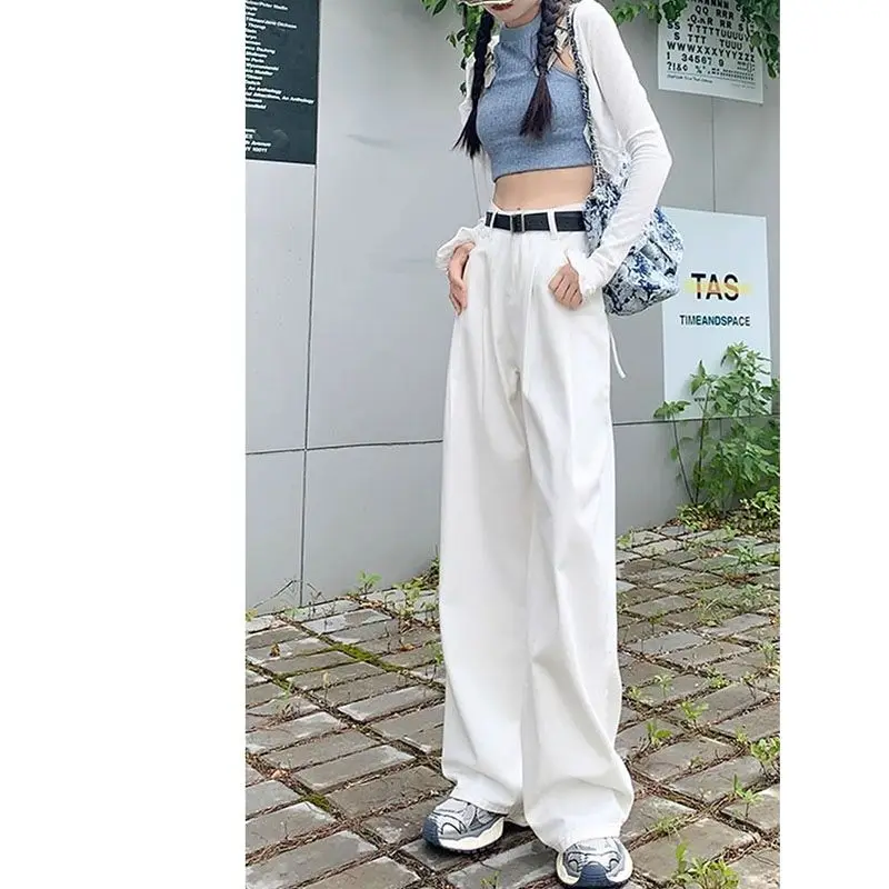 White Wide Legged Women\'s Jeans 2024 Spring/Summer Korean Edition New Slim Fit and Hanging Casual Pants Trend