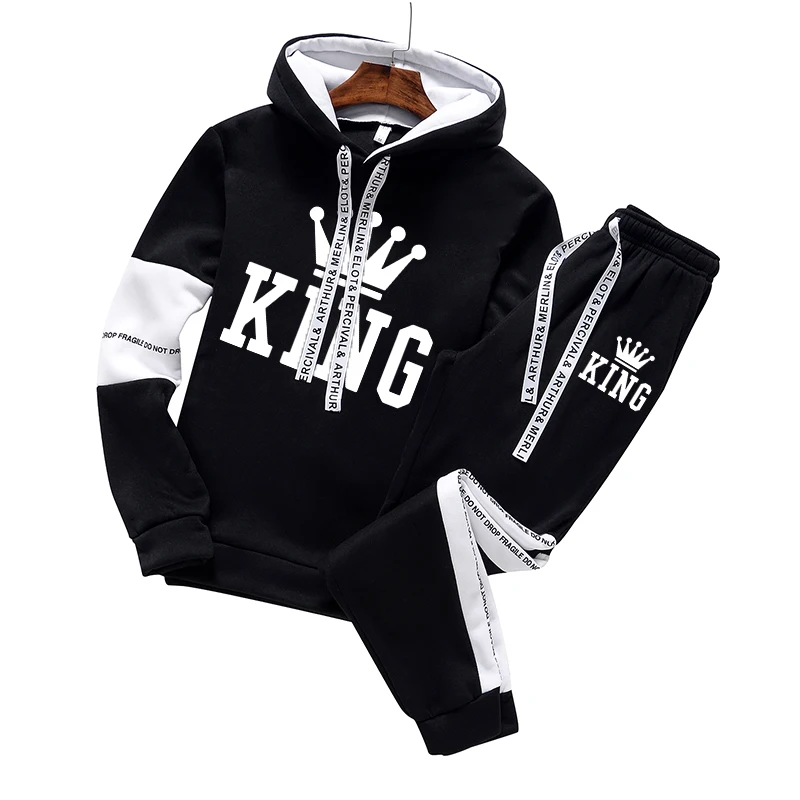 

King Printing Mens Tracksuit Casual Hooded Sweatshirt+Sweatpant 2 Piece Set Gym Sports Jogging Clothing 2024 AutumnWinter Outfit