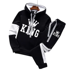 King Printing Mens Tracksuit Casual Hooded Sweatshirt+Sweatpant 2 Piece Set Gym Sports Jogging Clothing 2024 AutumnWinter Outfit