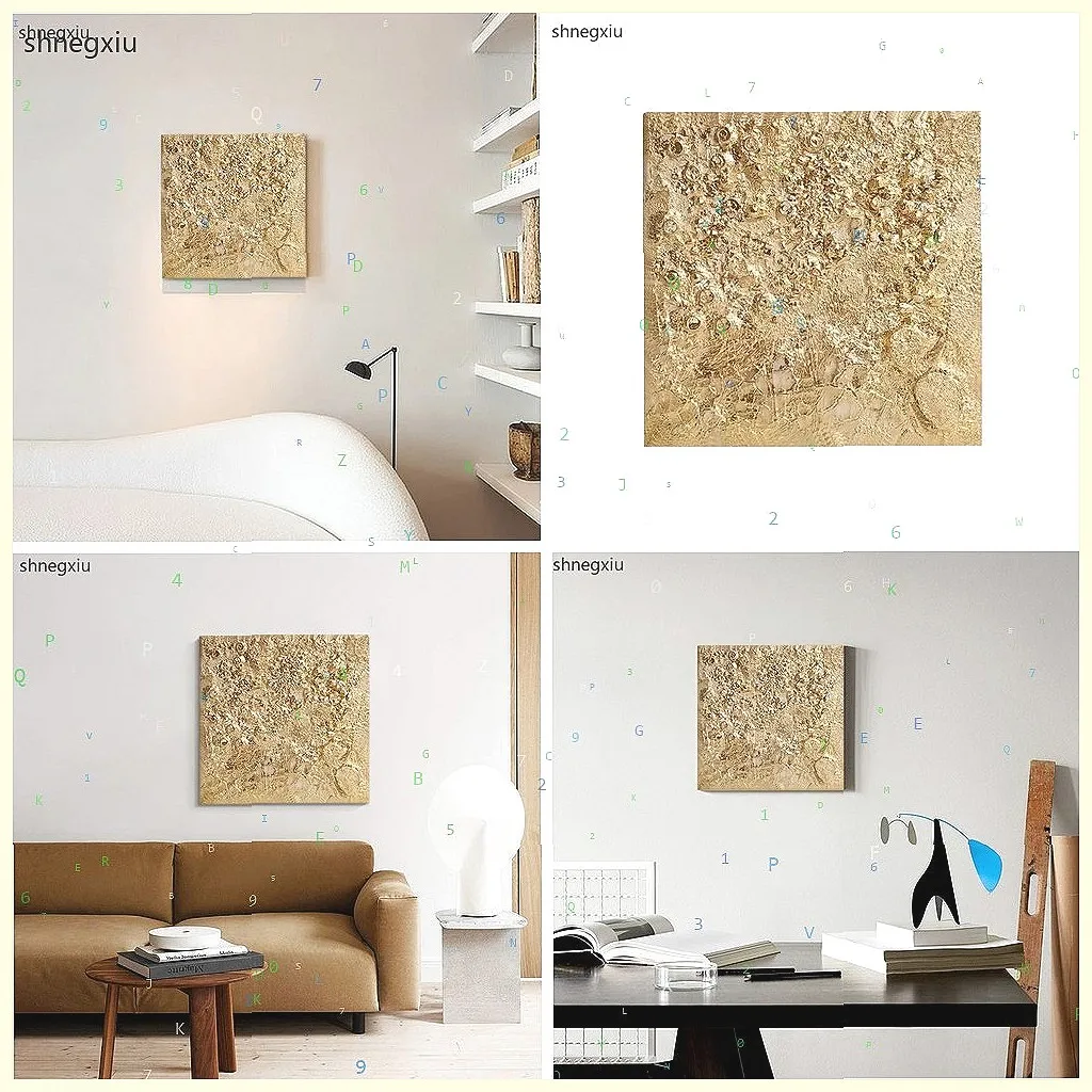 Square Gold 3D Sandstone Hanging Art, Hand-Painted Texture Painting for Living Room Wall Decor