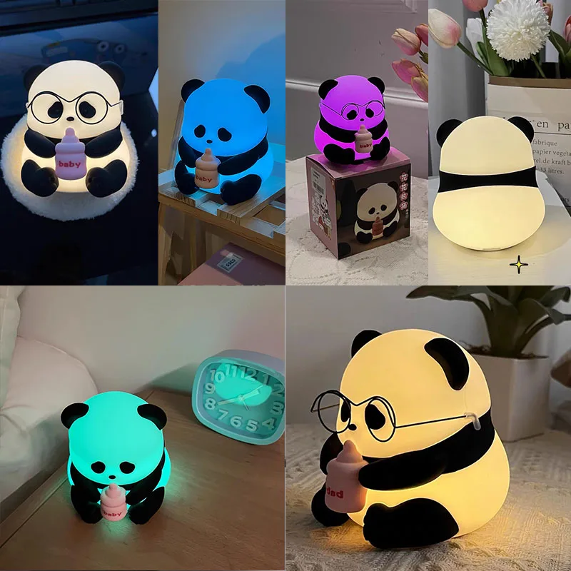 Lâmpada de Silicone de Panda Bonito, Sensor de Toque, LED Recarregável, Lâmpada de Quarto, Lâmpada de Cabeceira, Brinquedo de Desenho Animado, Luz Noturna para Dormir, Presente de Aniversário para Crianças