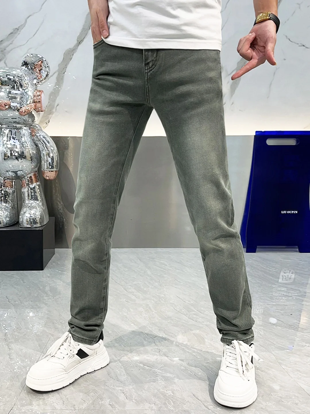 

Slim Fit Pure Color Men's Denim Jeans Retro Waed Casual Simple Faion Versatile Long Trousers Autumn New Arrival