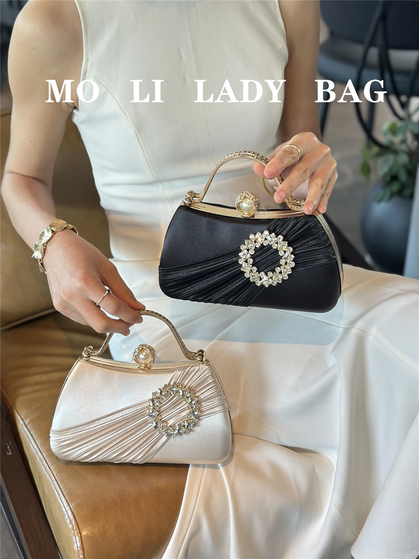 2026 New Satin Folded Diamond Evening Bag Women's Flag Dress Handbag Single Shoulder Slant Cross Bag Luxury Lady Clutch