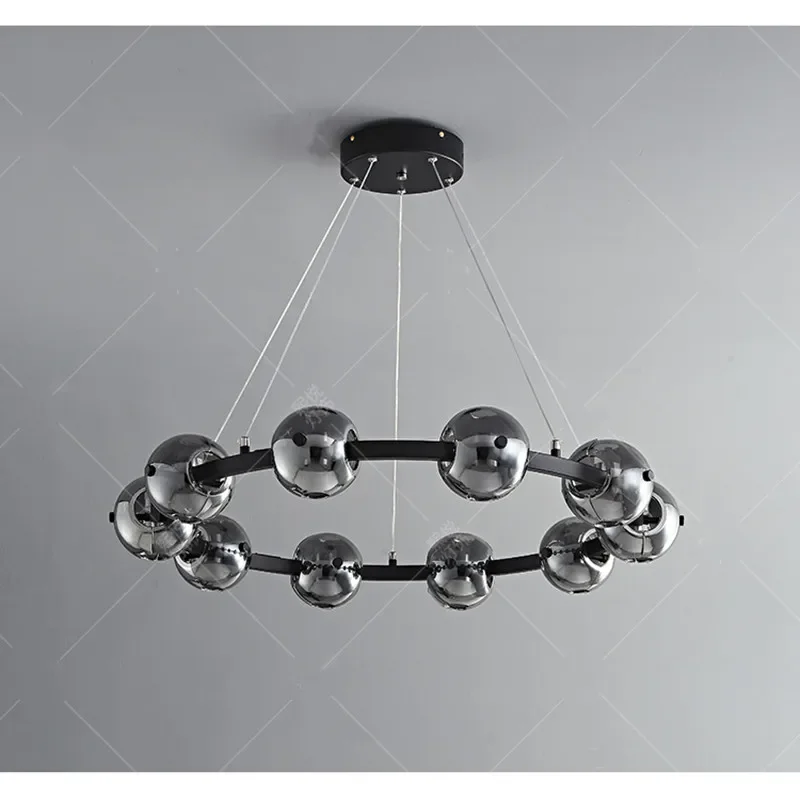 Imagem -06 - Luzes Pendentes de Vidro Redondo Italiano Smokey Grey Hanging Lights Iluminação Nórdica para Sala de Estar Decoração para Casa