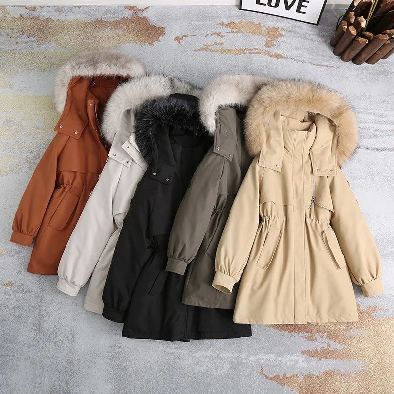 

2024 New Winter Big Fur Collar Down Cotton Coat Womens Winter Jacket Casual Hooded Padded Puffer Parkas Thicken Warm Cotton Coat