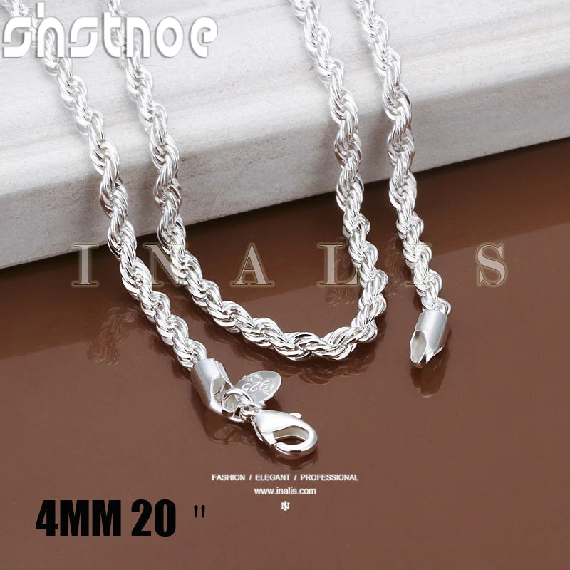 Hot-Selling 925 Sterling Silver 40-60cm Twisted Rope Necklace Popular Jewelry For Men Women Birthday Anniversary Party Gift