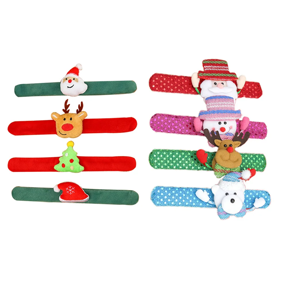 8Pcs Creative Light Up Slap Bracelets Christmas Party Favors Lovely Kids Wrist Jewelry Decorative Festive Bands