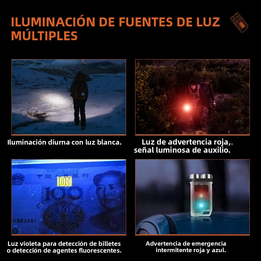 Linterna LED BORUiT V3, Portátil, 900LM, EDC, Luz UV, Recargable Tipo-C, Mini Linterna con Imán, Linterna de Bolsillo UV