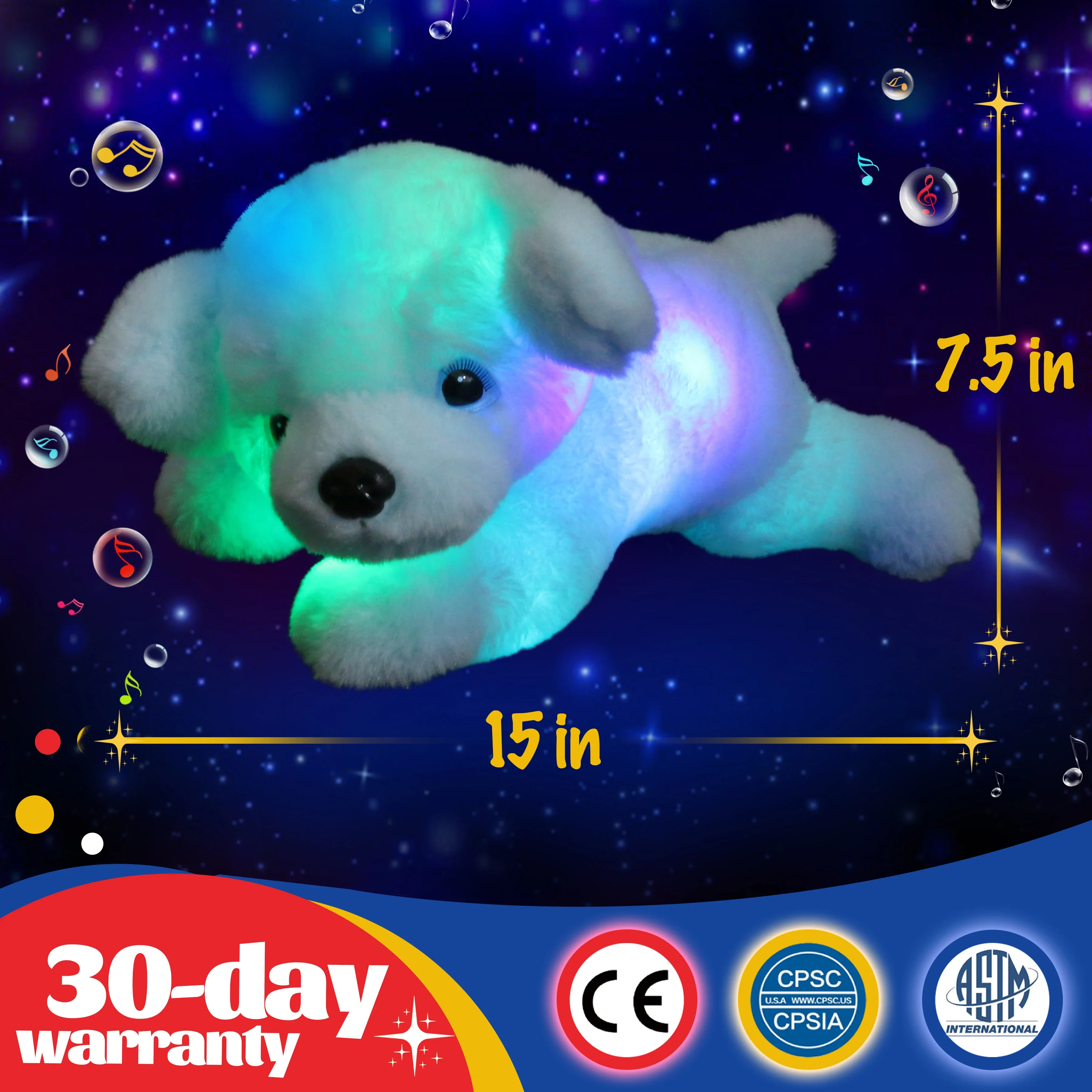 Animais musicais de pelúcia com luz LED para meninas, travesseiro de pelúcia macia com brilho, filhote azul e rosa, presentes para dormir, 38cm