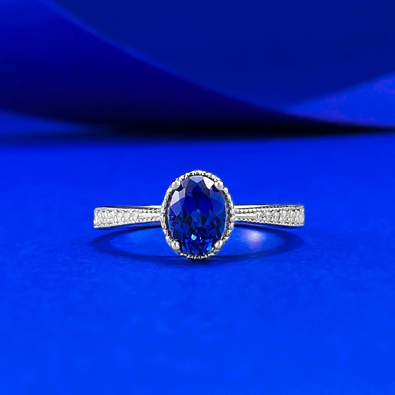 

S925 Silver Oval Blue Gemstone 5*7mm Fashionable and Versatile Ring