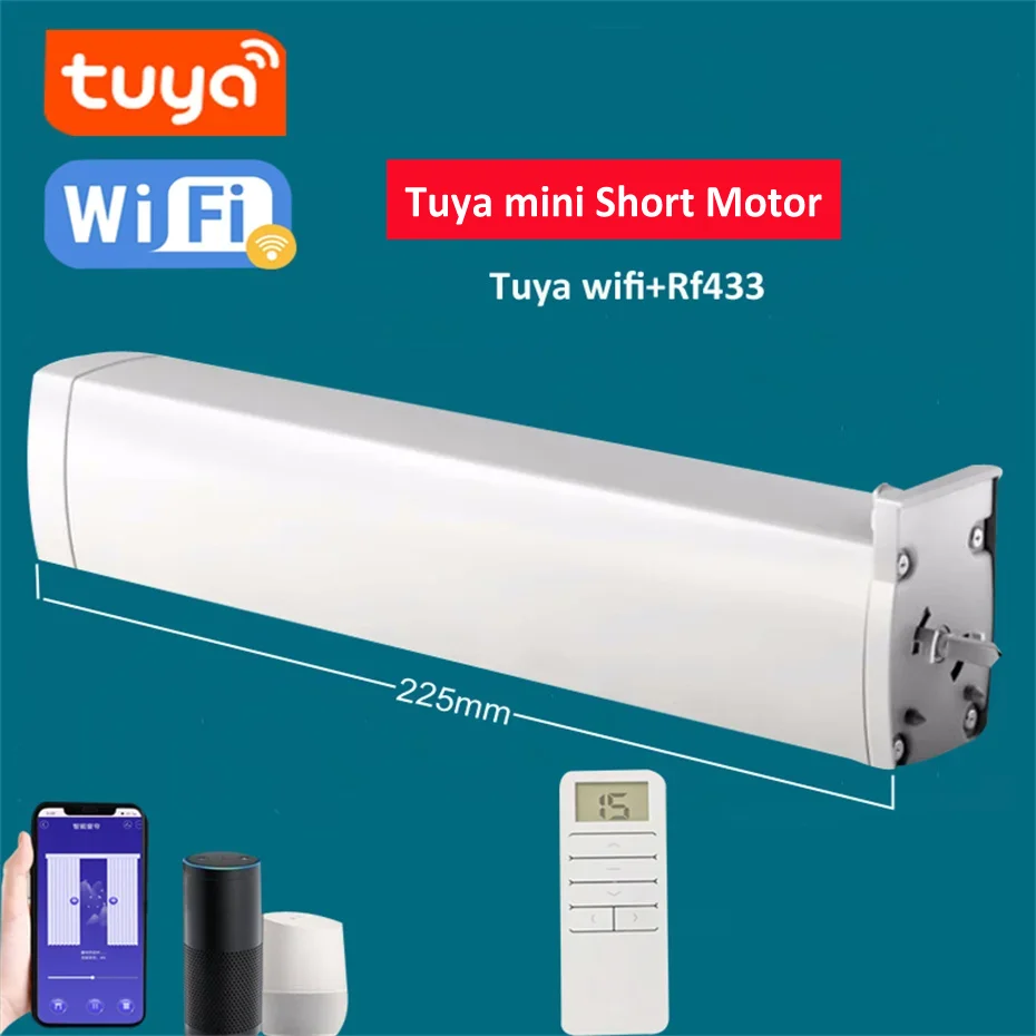 

Tuya mini Wifi Short RF433 Electric Smart Curtain Motor+15ch Remote,Intelligent Voice Control by Alexa Google Assistant Alice