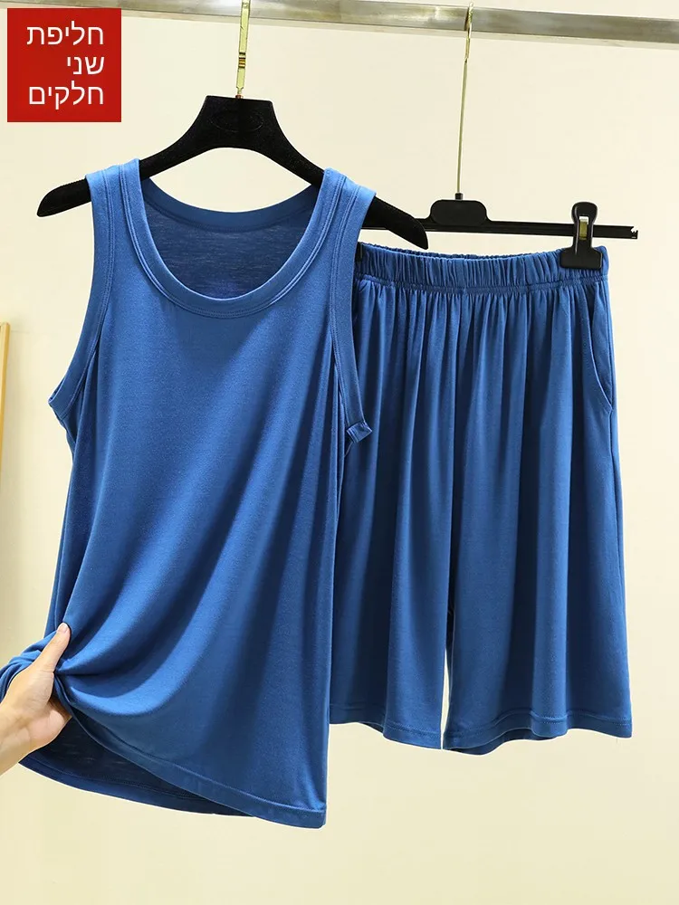 

Modal Men's Tank Top Shorts Set Summer Thin round Neck Home Clothes Casual Color Home Sleepwear Suit July Deer Brand