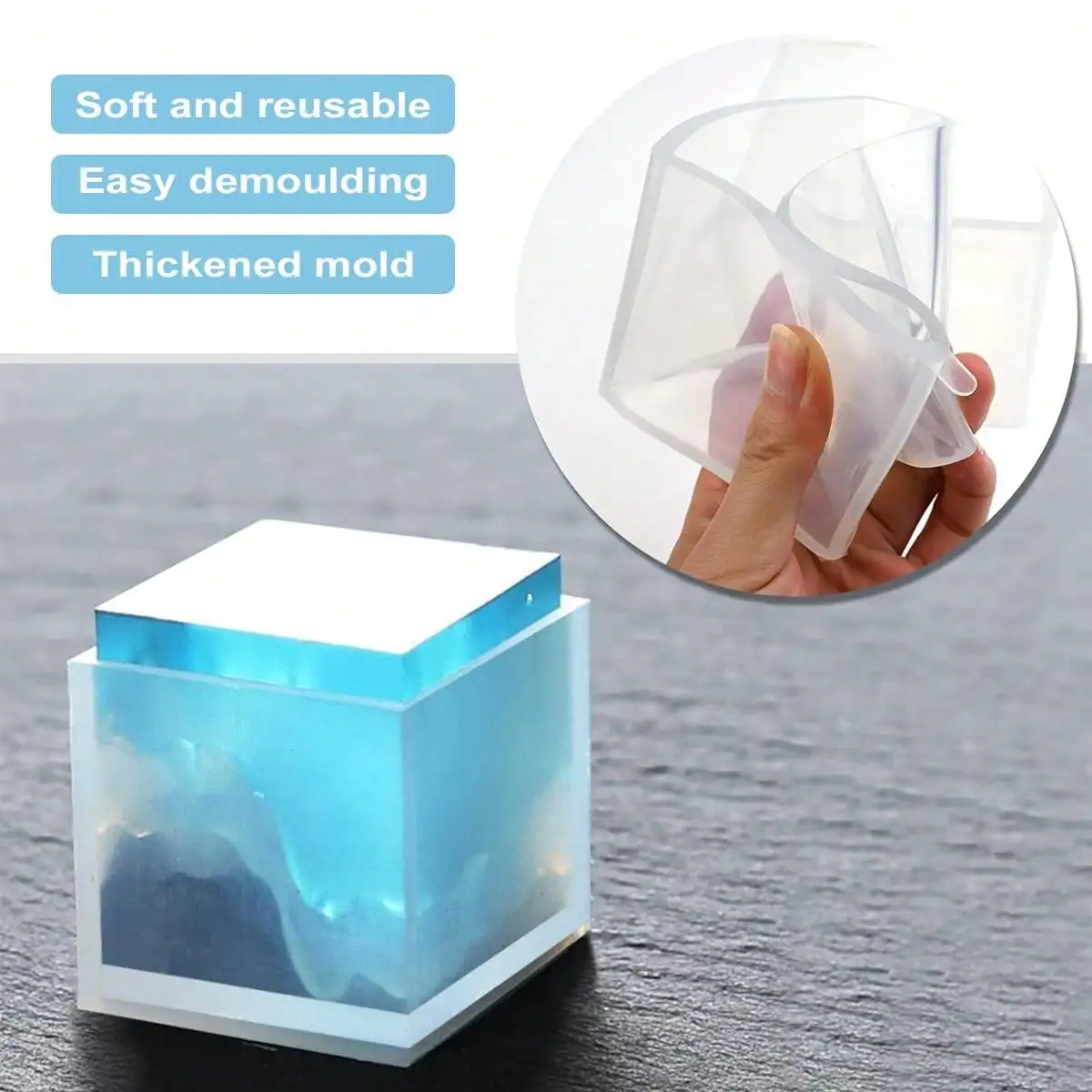 Leeseph Cube Resin Mold, przezroczyste silikonowe formy kostki DIY Craft Making Resin Candle Soap Tools, do majsterkowania Art Making Home Decoration — zdjęcie 4