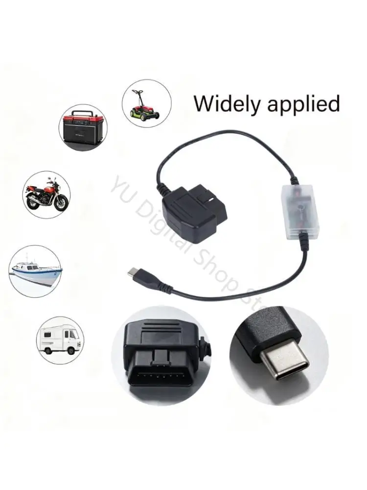 96BA Vehicle Battery Charging Cable with Type C 12V 3A Input and OBD Output, 12V
