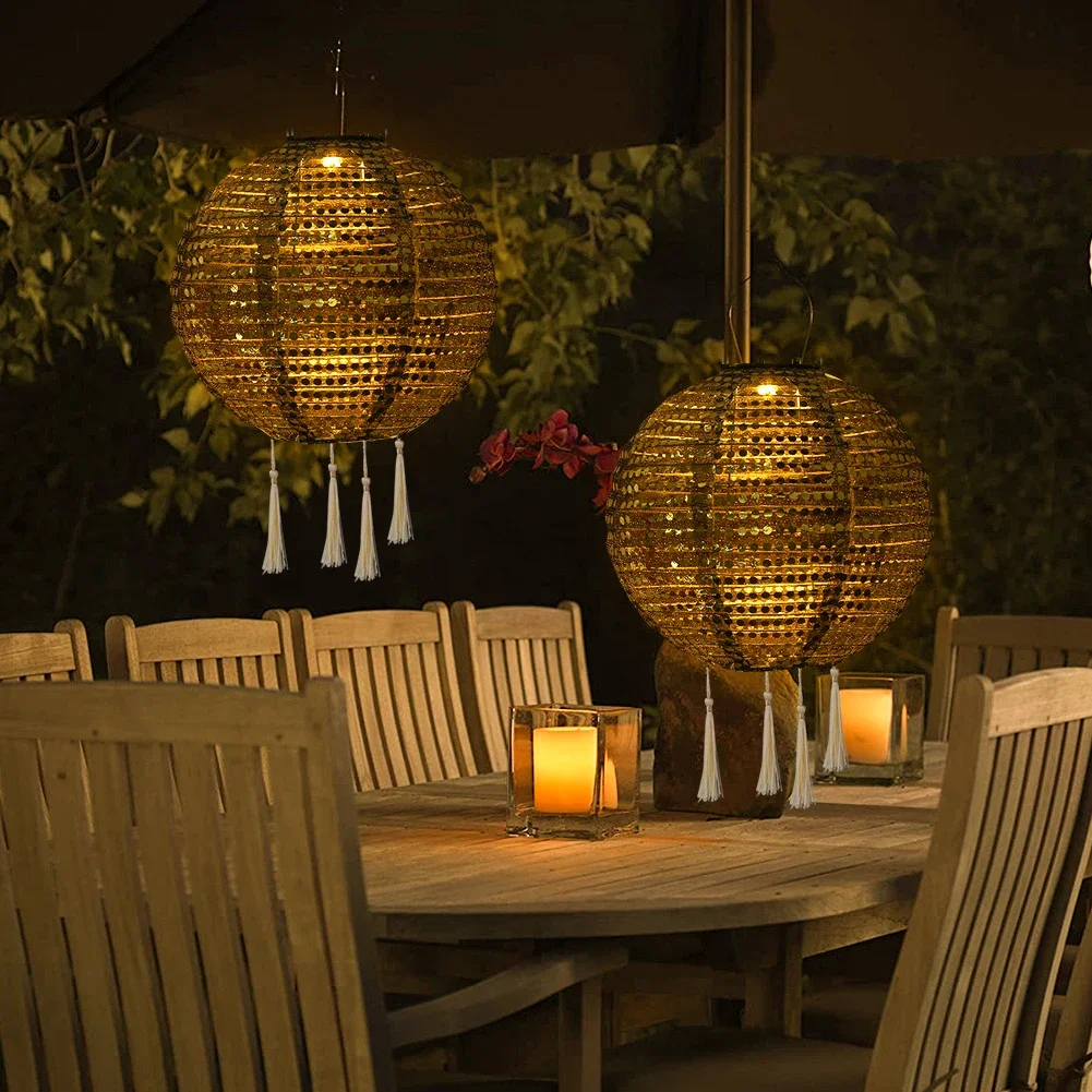 25cm LED Solar Lantern Lamp Solar Hanging Projection Lantern Waterproof Hanging Light Party Decor Outdoor Garden Decoration