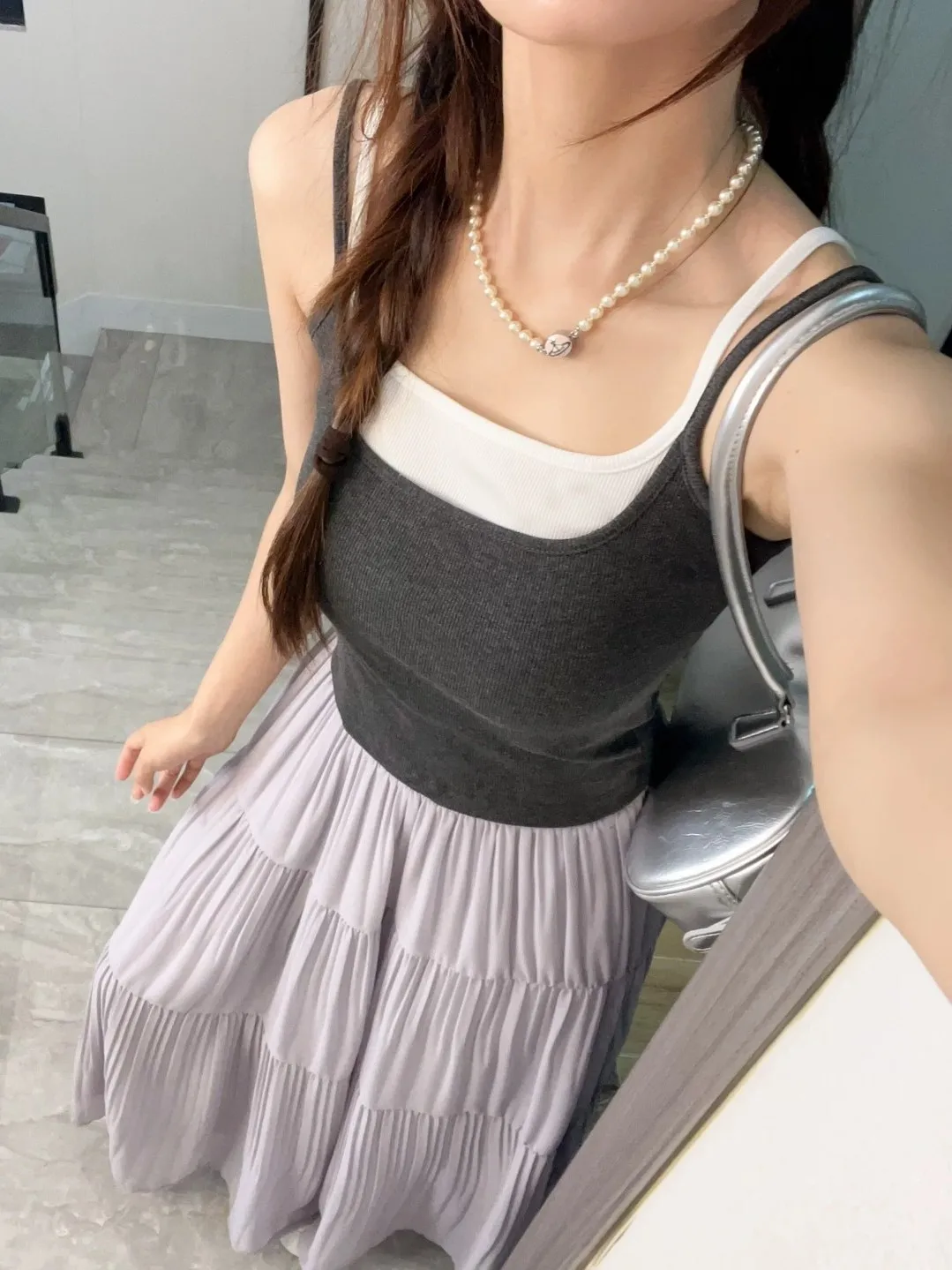 Color Block Crop Top And Vest Set Women's Summer Sleeveless Elastic Rib Knit Inner Wear Chest Pad Layering Atmosphere Sense
