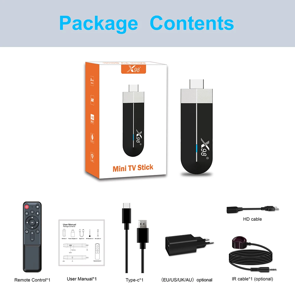 X98 S500 Android 11.0 Amlogic S905Y4 2.4G/5G WiFi 4K H.265 HEVC BT Smart TV Stick
