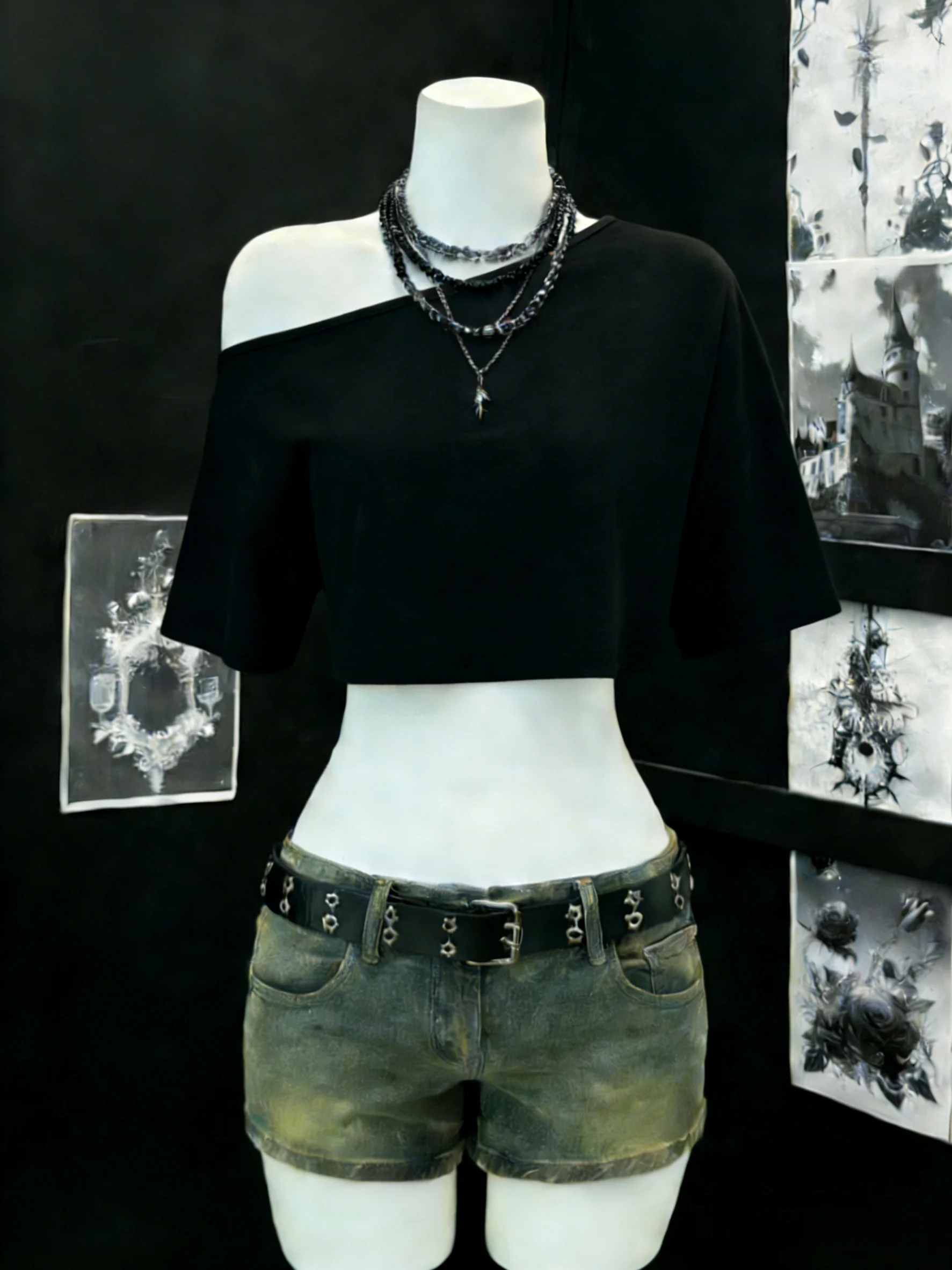 Damen One-Shoulder Kurzarm Crop-Top Asymmetrischer Ausschnitt Hochelastisches Weiches Leichtgewicht-Gewebe Locker Sitzend Y2K Alltag Ausgehzubehör – Detail 8
