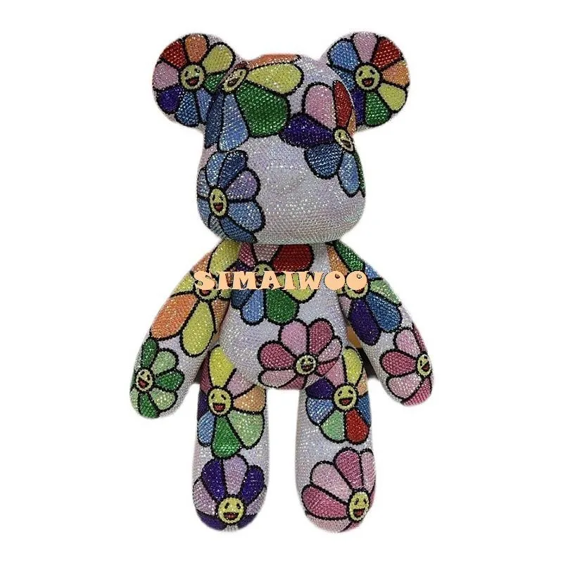 Handmade Rhinestone Flower Bear Creative Crystal Statue Bling-bling DIY Birthday Surprise Gift Home Decoration