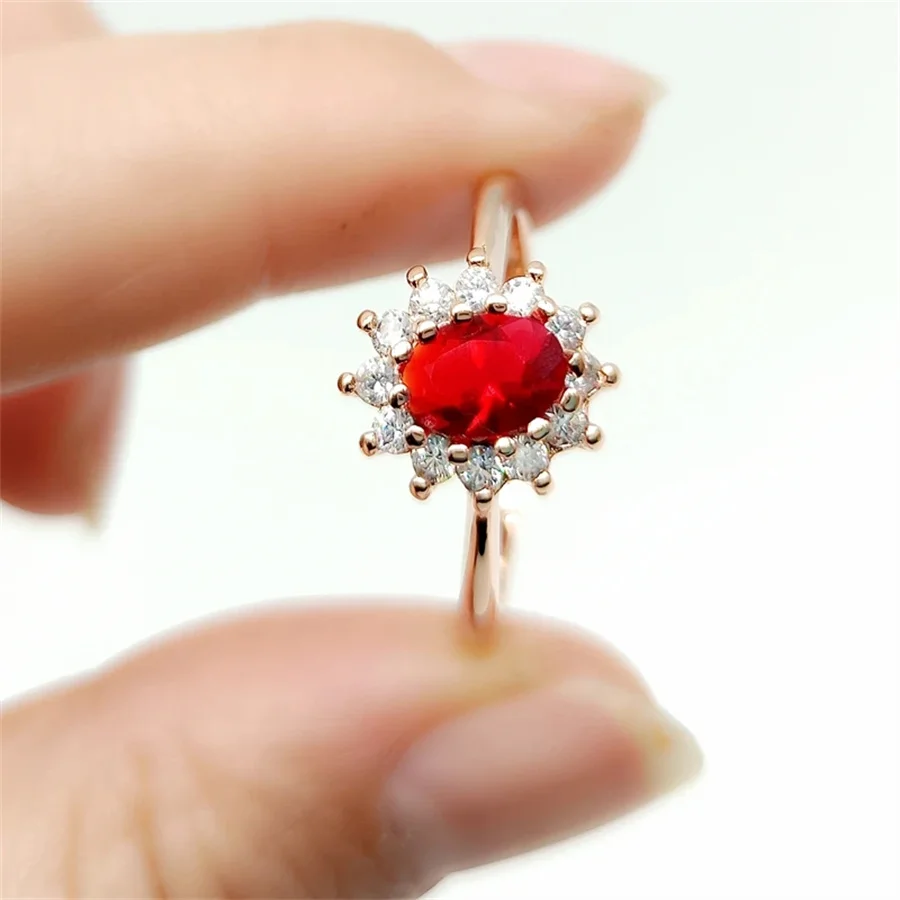 CC Princess Diana Rings Red Stone Rose Gold Color Fashion Jewelry Wedding Engagement Party Accessories CC626