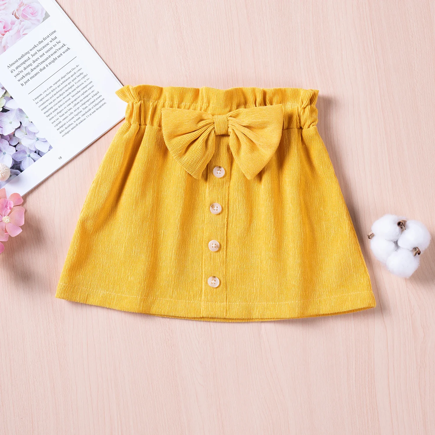 Toddler Baby Girl Skirt Solid Button Skirt With Bow Trim Solid Color Skirt Casual Spring And Autumn Girl Short Skirt