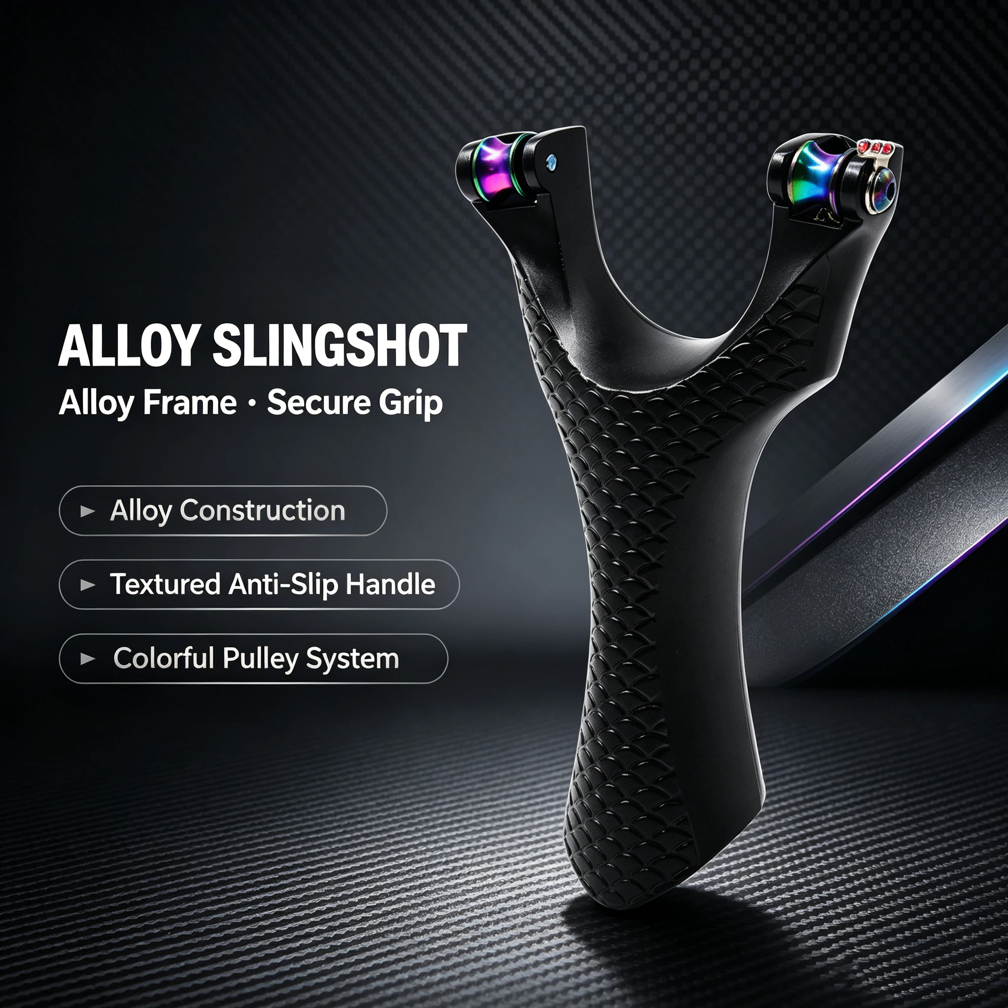Aiming Y-Shaped Slingshot with Colorful Pulley Tips & Dragon Scale Texture Handle for Outdoor Target Practice