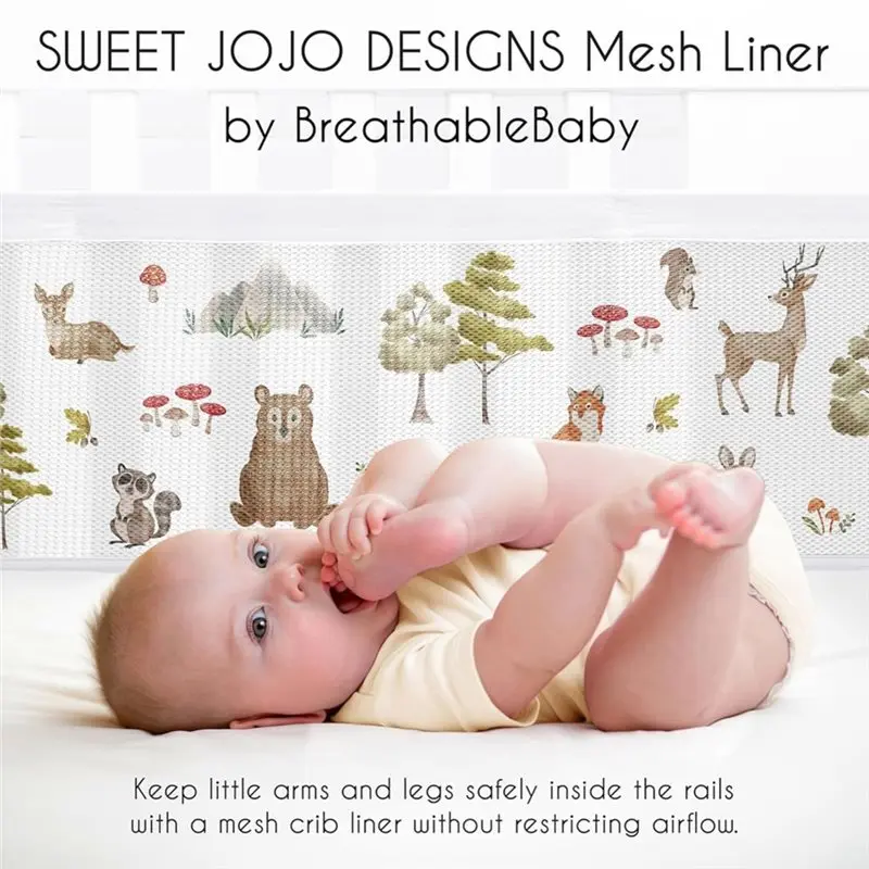 Superr-Crib Liner Set Breathable Mesh For Baby For Boys/Girls, Infants/Newborn Animal Friends, Bear, Fox, Hedgehog Nursery