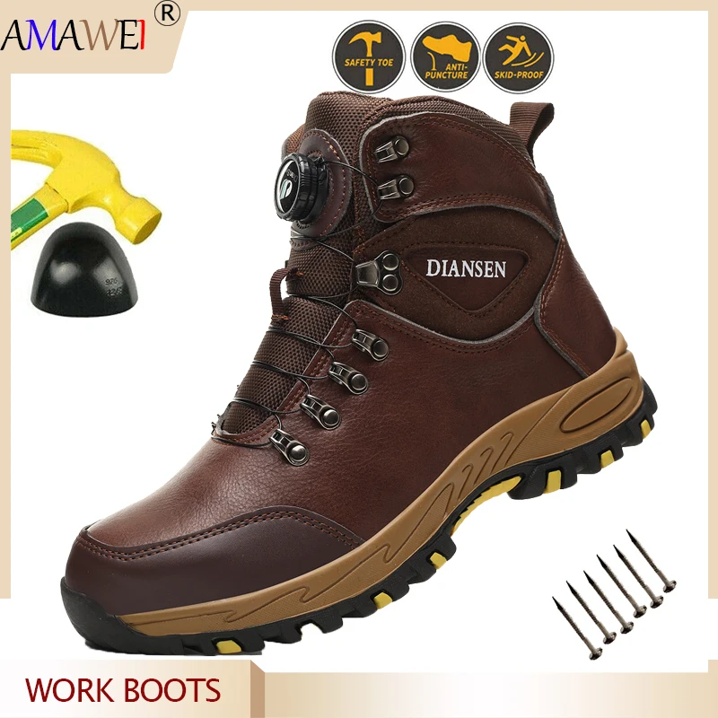 

Rotary Buckle Waterproof Safety Boots Men Indestructible Steel Toe Work Boots Anti-smash Stab-resistant Protective Boots