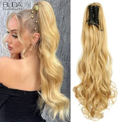 Extensión de cola de caballo para mujer, postizo sintético con Clip Natural, largo y rizado, color negro y Rubio