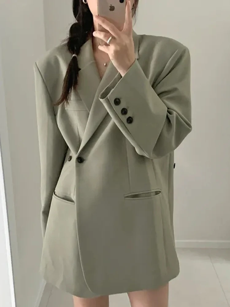 

Elegant Casual Long Sleeve Suit Jacket Women's Korean Style Spring Autumn Winter Loose Lazy Midi Length Western Top