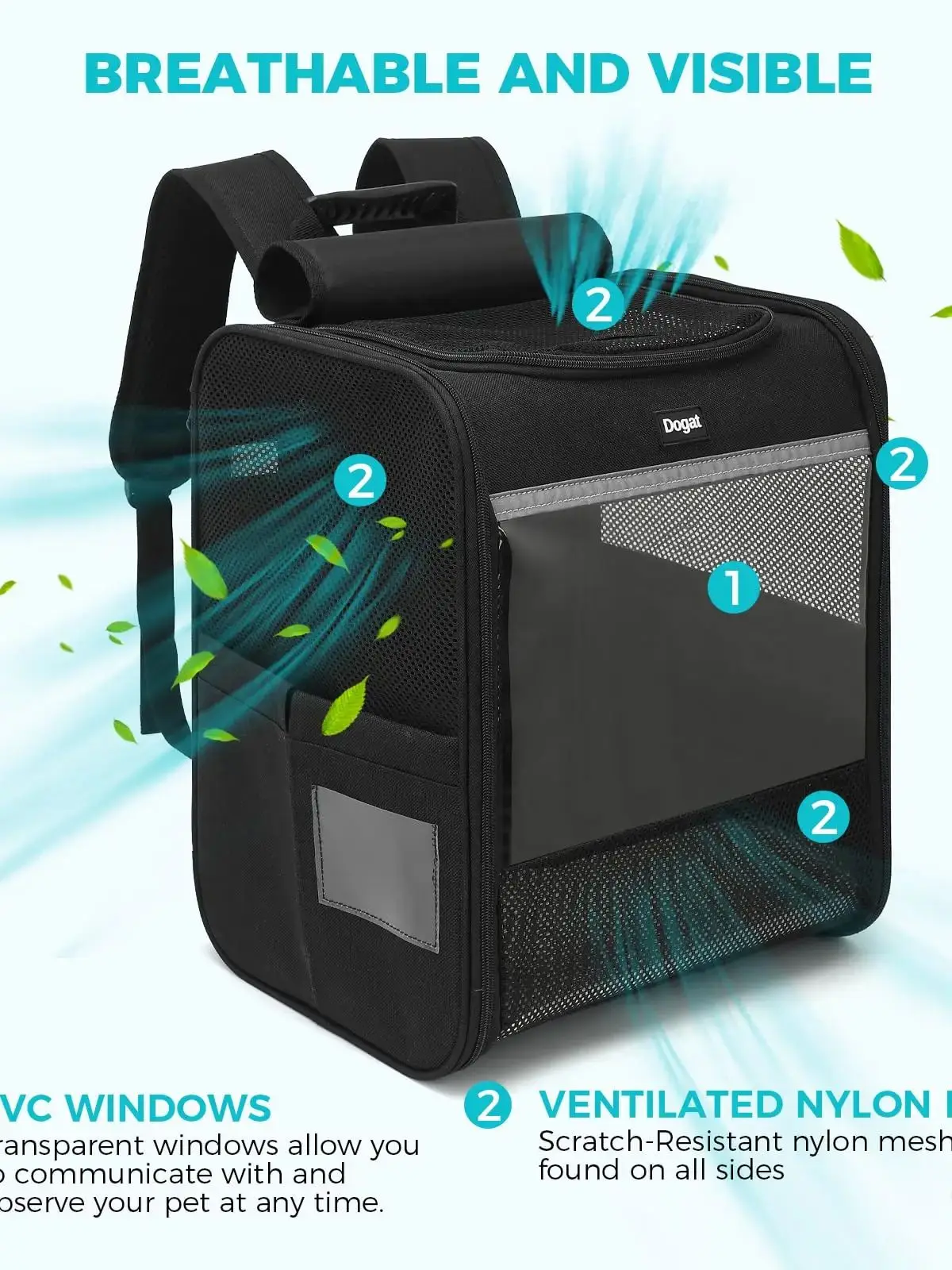 Dogat Haustier-Rucksack XL – Atmungsaktiver Katzen-/Hunde-Transporter bis 10kg mit Mesh-Fenster, faltbar