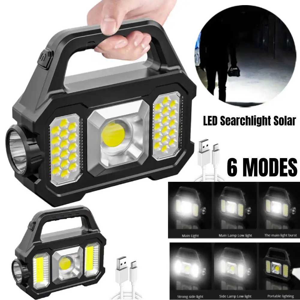 New Multifunctional Searchlight Outdoor Waterproof Solar Charging Treasure Strong Light Flashlight Cob Portable Lamp Flashlight