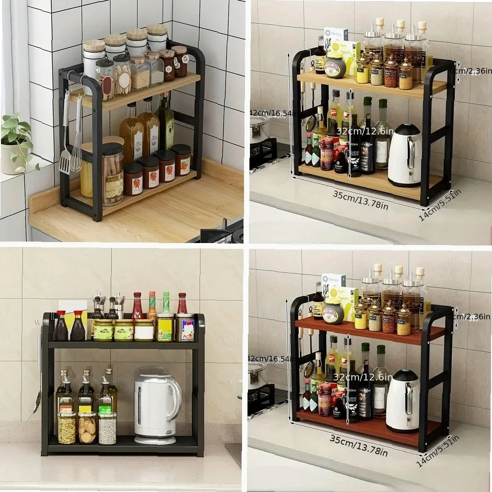 

2-Tier Metal Kitchen Shelf, Space Saving Countertop Organizer for Coffee Mugs & Spices, Rustproof Rack